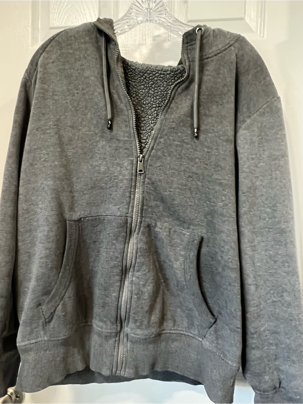 Men's Sherpa-Lined Zip-Up Hoodie Sweater - Gray